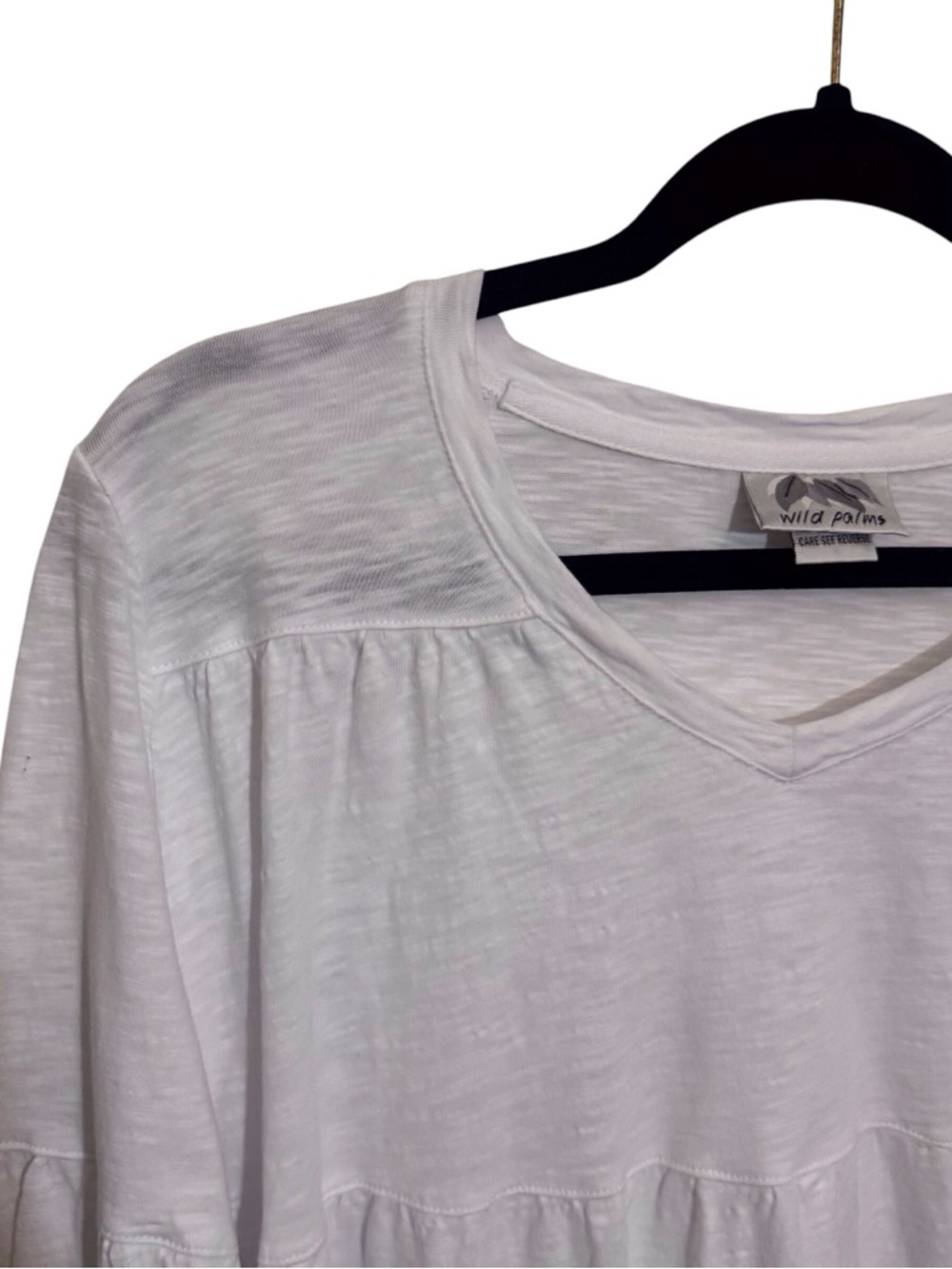 Wild Palms Small White Cotton Tiered Top Stretch Lagenlook V-Neck Casual Beach - Picture 2 of 6